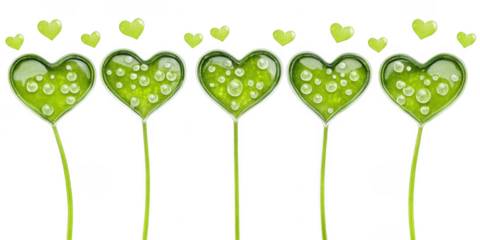 Green heart shaped plants illustration on transparent png background