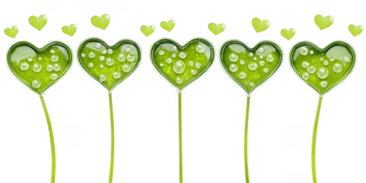 Green heart shaped plants illustration on transparent png background