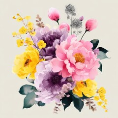 Fototapeta premium Vibrant Floral Arrangement with Pink, Yellow, and Purple Blooms