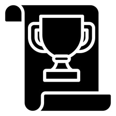 Achievement Certificate Glyph Black Silhouette Icon Design Vector - Trophy inside a scroll, symbolizing official recognition or award certificate