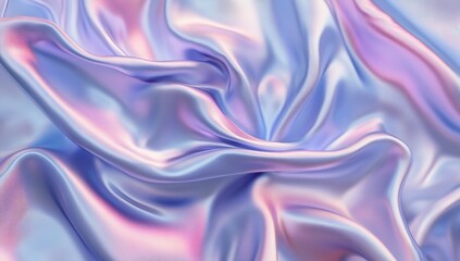 Fototapeta premium 3D render, iridescent holographic satin fabric background with soft folds and reflections, pastel blue, pink, and purple colors.