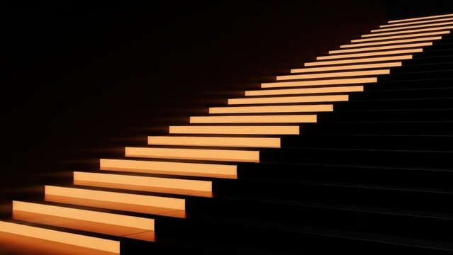 Illuminated staircase ascending in darkness, a stairway to light