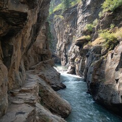 A scenic narrow trail carved into a dramatic cliffside landscape.