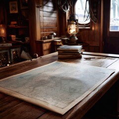 Detailed nautical chart spread out, showcasing navigation routes and depth.