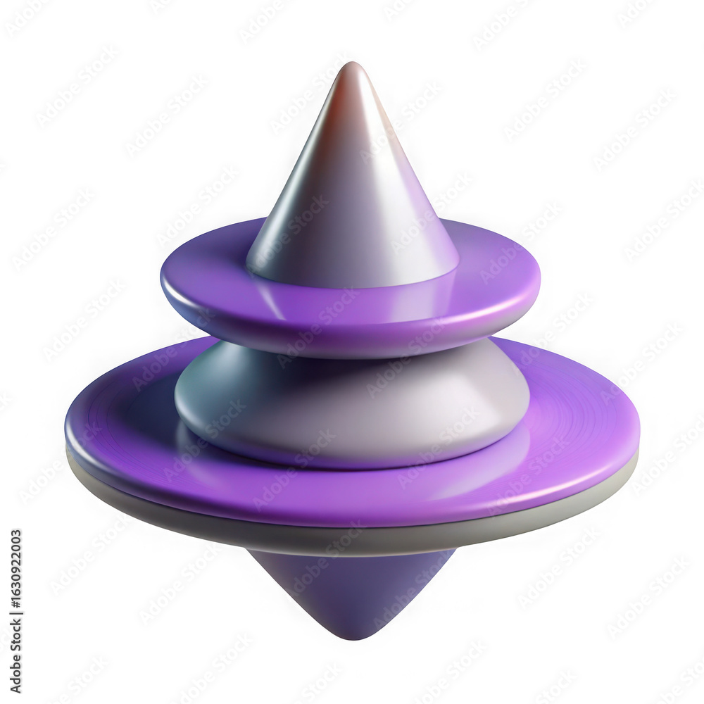 Poster a purple and gray spinning top toy with a smooth gradient finish isolated on a transparent backgroun