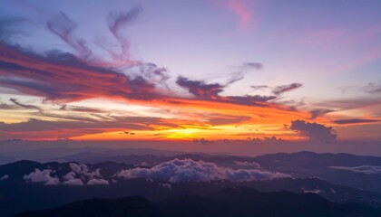 Dramatic sunset over mountain range