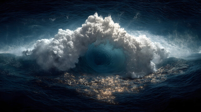 Mesopotamian Mythology・Flood’s Roar | Blue Sound Waves with “Roar” Cuneiform, Foam-Burst Gold Particles, Ancient Flood Auditory Symbolism