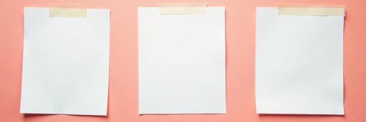 Blank white polaroid frames, edges taped, isolated , camera, template