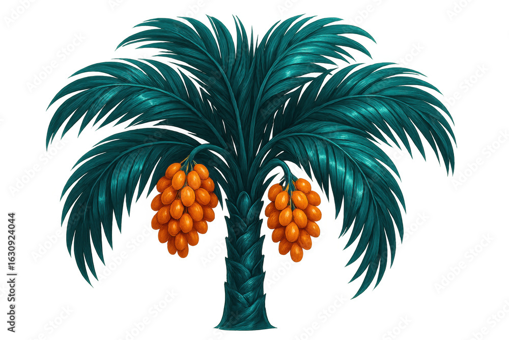 Poster date palm branch displaying ripening orange dates against transparent backdrop