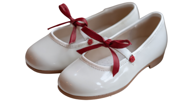 Girls School Shoes with Rounded Toes and Bow Accent on Transparent Background