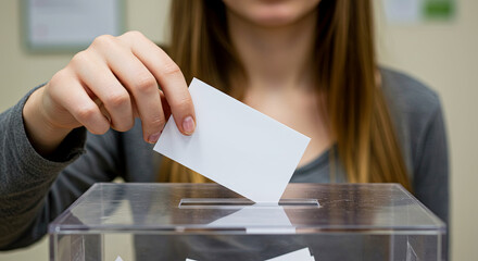 Hand Casting Vote in Transparent Ballot Box. September 15 International Day of Democracy