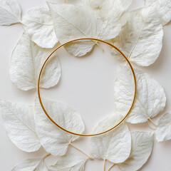 White leaves in the shape of an O white backgroun Generative ai