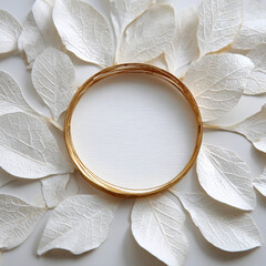 White leaves in the shape of an O white backgroun Generative ai