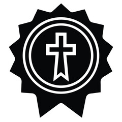 badge with cross ribbon design over circular silhouette vector logo icon