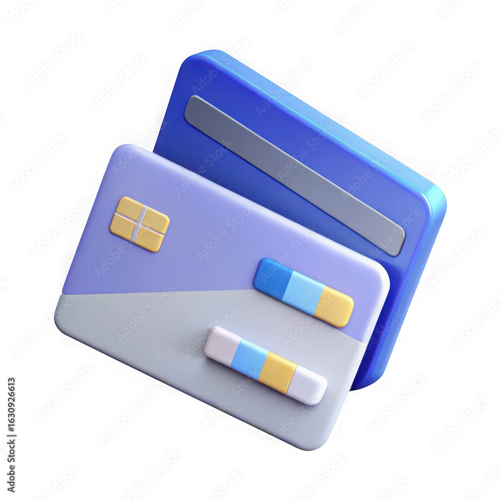 Poster two credit cards are stacked on top of each other representing financial transactions and modern pay