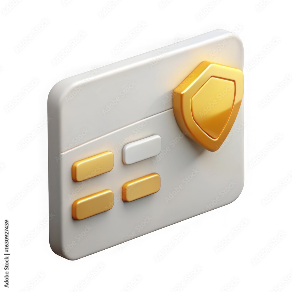 Poster a secure credit card with a golden shield representing safety and protection of financial transactio