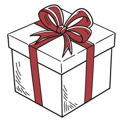 Obraz premium A classic square Christmas gift box with a bold red bow on a solid colored background, a traditional design