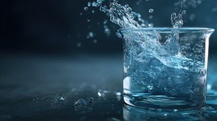 Water Splash in Clear Glass on Dark Background with Rippling Effect