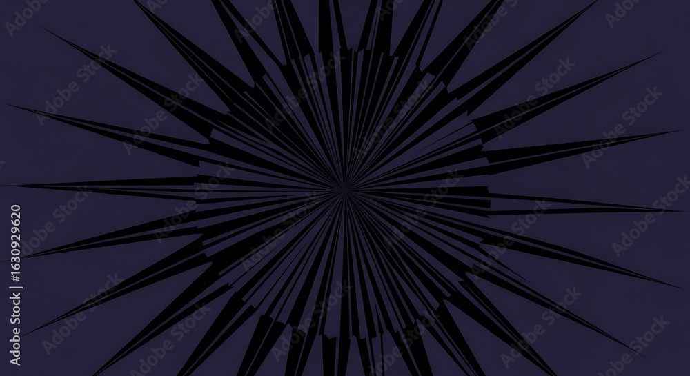 Poster abstract starburst design with sharp radiating lines on deep blue background