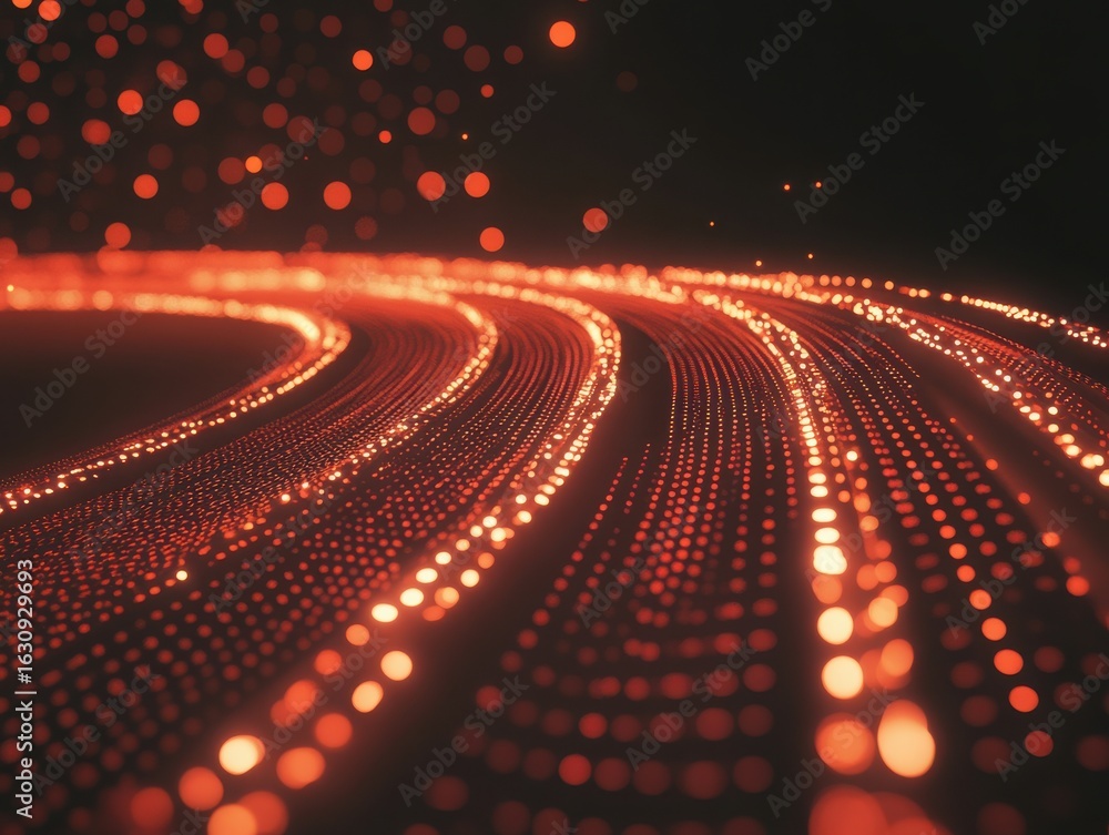 Aufkleber abstract glowing trails of light with bokeh effect in warm orange and red tones on a gradient surfac