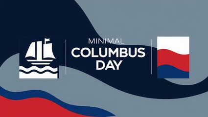 Minimal columbus day graphic with ship icon and flag design on a navy and gray background