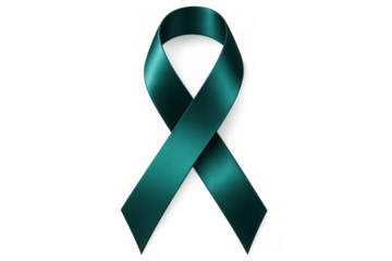 Teal ribbon on transparent background symbolizing support for sexual assault awareness, ptsd, and other important causes
