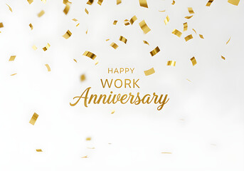 This image features 'Happy Work Anniversary' with gold confetti, ideal for corporate celebrations and employee recognition.