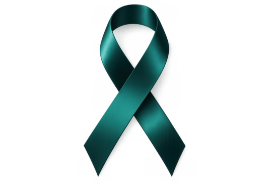 Teal ribbon on transparent background symbolizing support for sexual assault awareness, ptsd, and other important causes