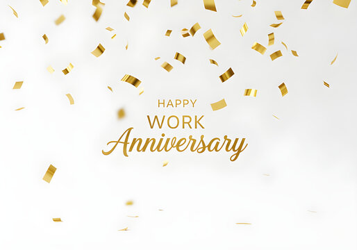 This image features 'Happy Work Anniversary' with gold confetti, ideal for corporate celebrations and employee recognition.