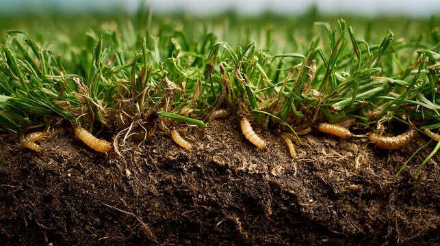 Chinch Larva Causing Lawn Grub Damage and Grass Destruction