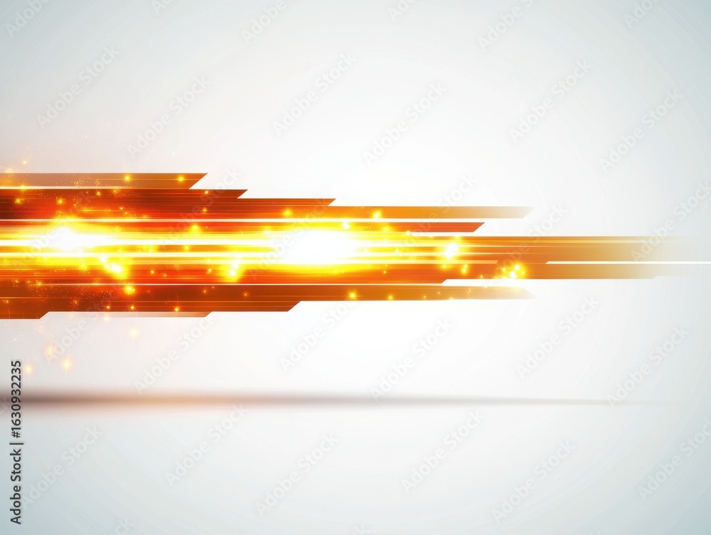 Poster abstract orange and yellow lines with glowing effects on a light colored plain surface design elemen