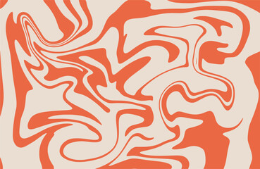 Retro groovy liquid swirl background in orange and beige. Abstract 70s psychedelic wavy marble pattern for posters and wallpaper