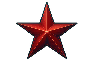 Fototapeta premium Metallic bright red five-pointed star reflecting light, standing against transparent background, suitable for digital design and graphic artwork