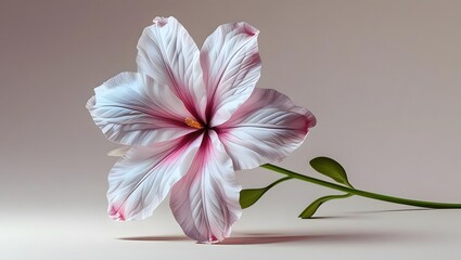 Obraz premium Delicate Petals Unveiled: A single, radiant flower blossoms, its pastel-hued petals elegantly displayed, capturing the essence of spring's tender beauty.