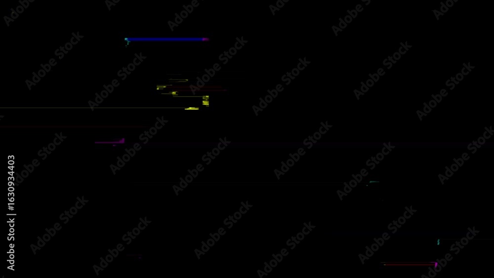Poster a black background with colored lines and glitches moving across the screen