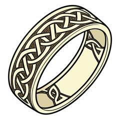 A beautiful Celtic gold ring with intricate knot work, a traditional and symbolic design on a clean background