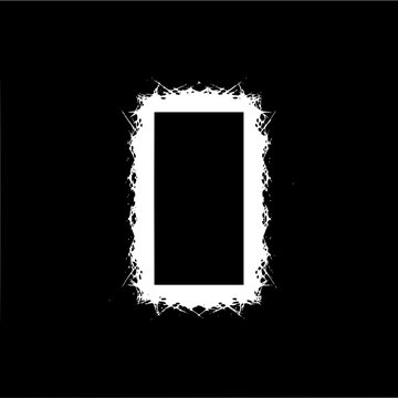 White rectangle with a grunge border on a black background creating a stark contrast and texture effect