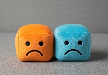Two sad face cubes one orange and one blue representing negative emotions