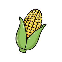 Obraz premium Vibrant yellow corn with green husks. Vector illustration