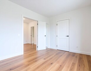 Obraz premium Empty room with light wood floors and white walls