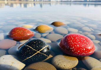 Colorful Pebbles by the Water's Edge
