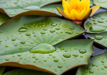 Peaceful Water Lilies with Dew Drops and Blooming Flower