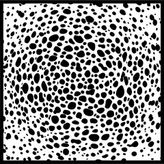 Black and white pattern with irregular spots creating a dense and chaotic visual texture effect design
