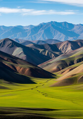 Scenic Mountain Landscape with Rolling Hills and Vibrant Green Valleys