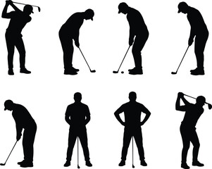 Silhouette of Golf: Silhouette figures showcase a range of golf swings and stances, creating a visually engaging and dynamic scene capturing the sport's essence.