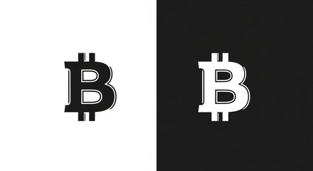 Bitcoin Symbol in Black and White Contrast Cryptocurrency Concept.