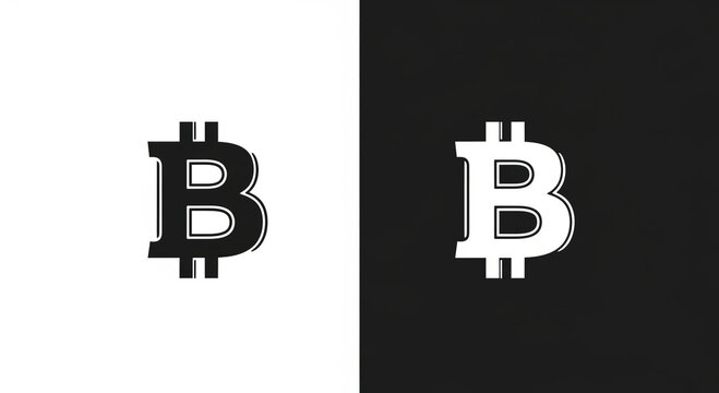 Bitcoin Symbol in Black and White Contrast Cryptocurrency Concept.