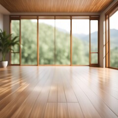 Fototapeta premium Sunlit open space features minimalist design, natural wood elements, and serene, bright atmosphere