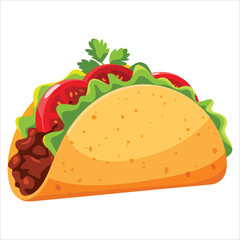 Cartoon tacos filled with meat and vegetables. Raster hand drawn illustration isolated on transparent background for Mexican food or lunch designs