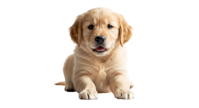Adorable Golden Retriever Puppy Lying Down with a Happy Expression Isolated on Transparent Background